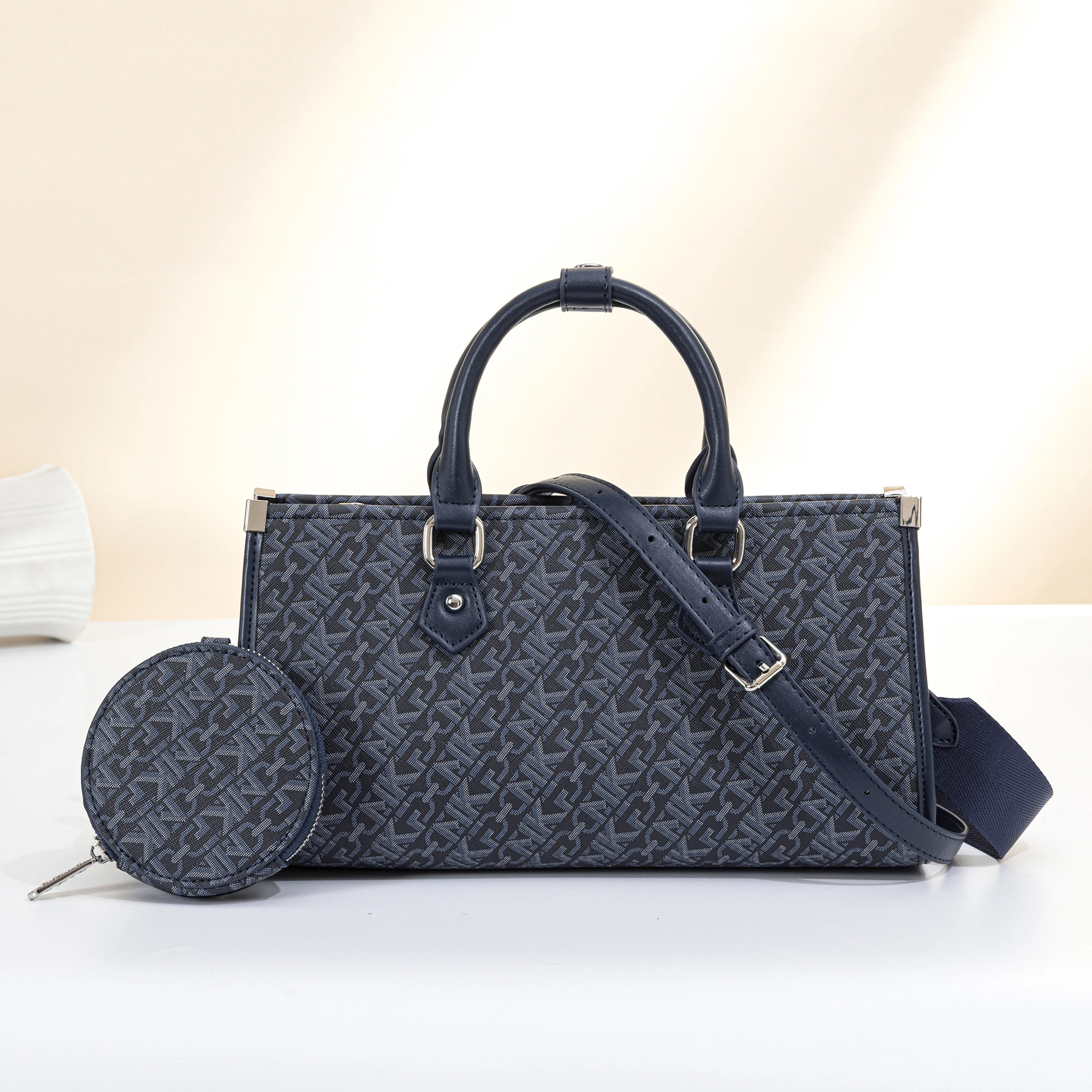 Vintage Monogram Tote Bag For Women Large Capacity Shoulder Bag Elegant Multi Pocket Crossbody Handbag With Coin Purse