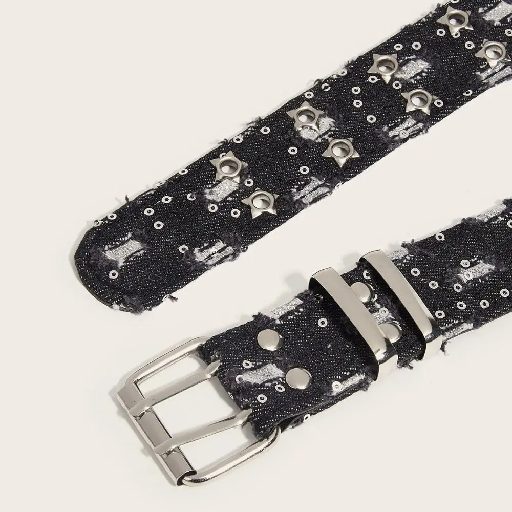 Y2K Luxury Design Wide Leather Belt Vintage Versatile Punk Denim Waistband Star Hollowed Belt