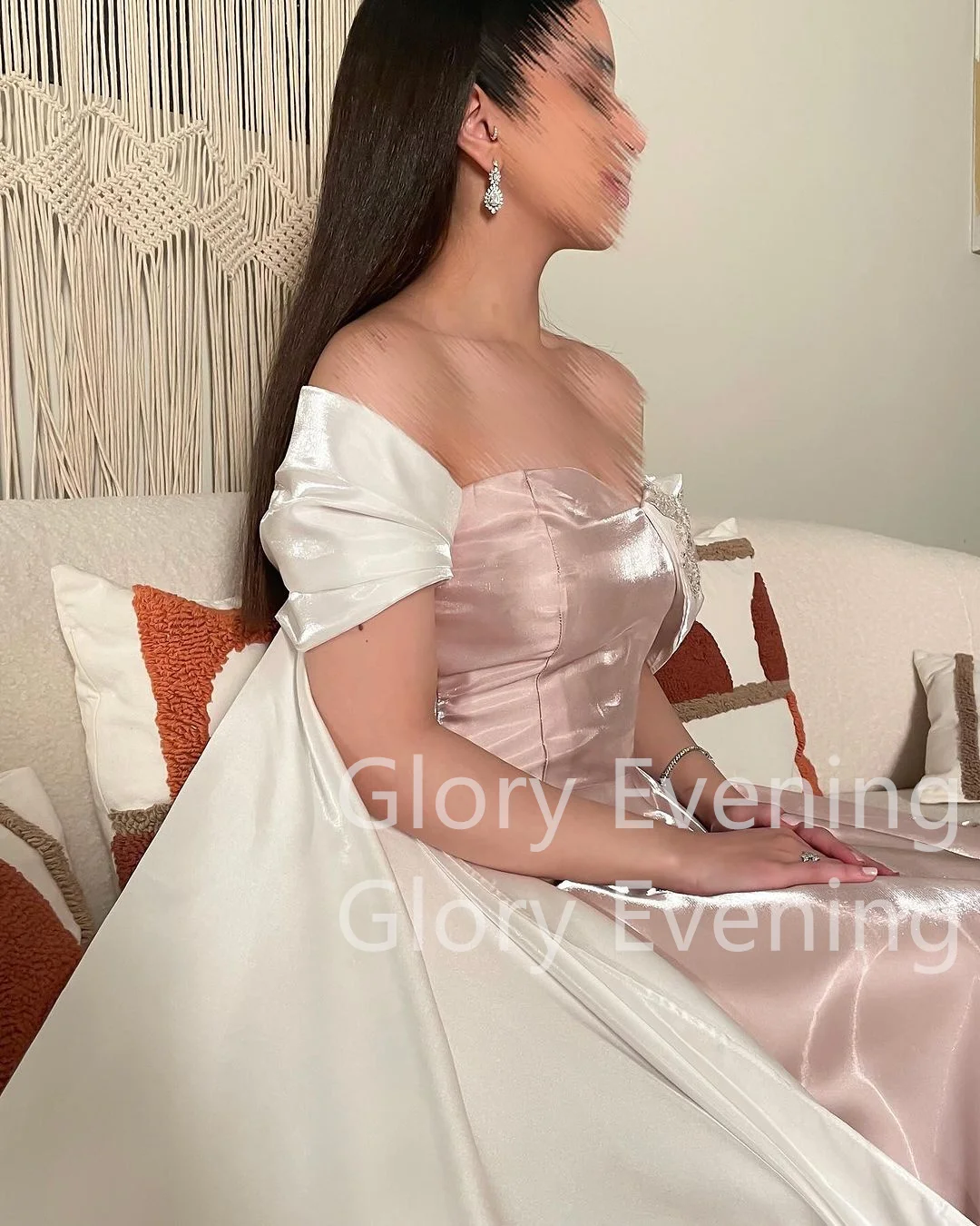 Off The Shoulder A Line Evening Gown Backless Slit Wedding Party Dress Elegant Prom Dress 2024 Saudi Arabia Formal Occasion