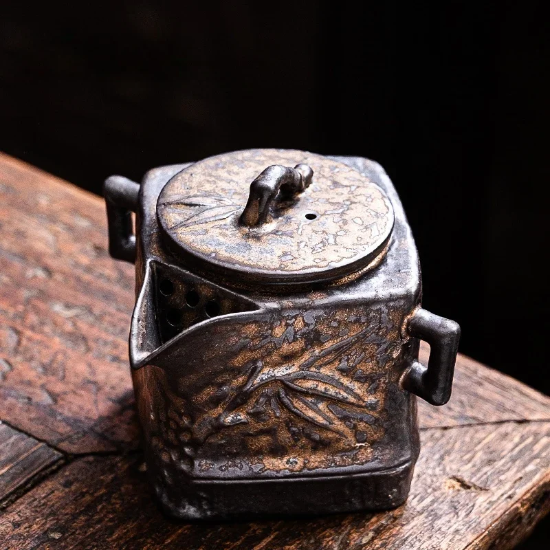 Old Rock Mud Rough Pottery  Tea Pot Retro Black gold glazeTeapot Kettle Ceremony Making Single Pot Ceremony