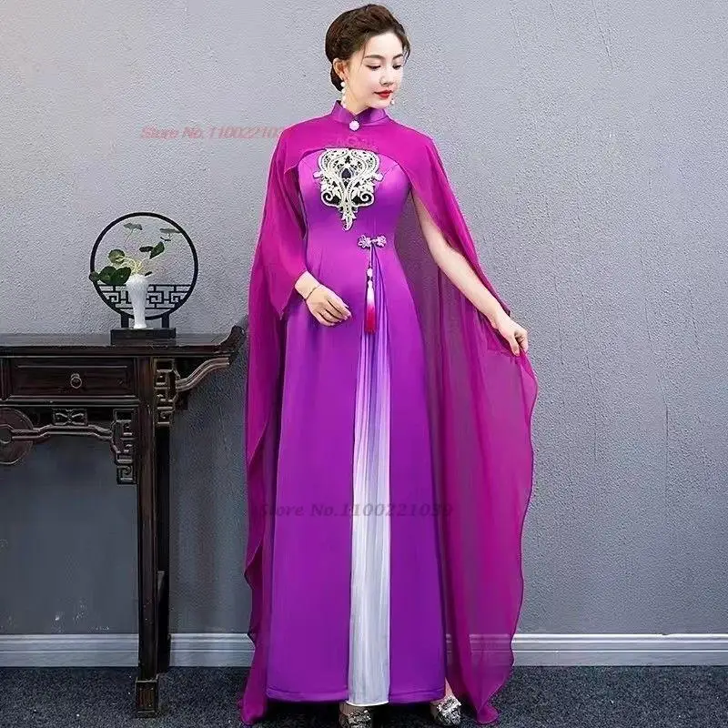 

Китайское винтажное Ципао 2021, улучшенное Cheongsam, традиционное платье с национальной цветочной вышивкой, восточное банкетное вечернее платье Ципао