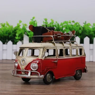 mini car model toys Retro classic car camping bus iron ornaments home coffee shop wedding decorations gifts high quality