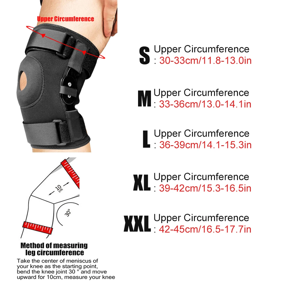 1PC Hinged Knee Brace, Relieves ACL,MCL,Meniscus Tear,Arthritis,Tendon Pain,Open Patella Design with Dual Metal Side Stabilizers