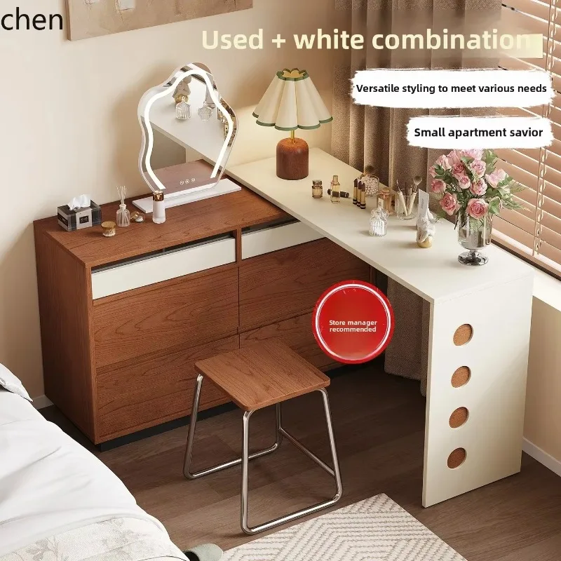 e1- dressing table and drawer cabinet integrated bedroom retro color-blocking corner dressing table with storage cabinet