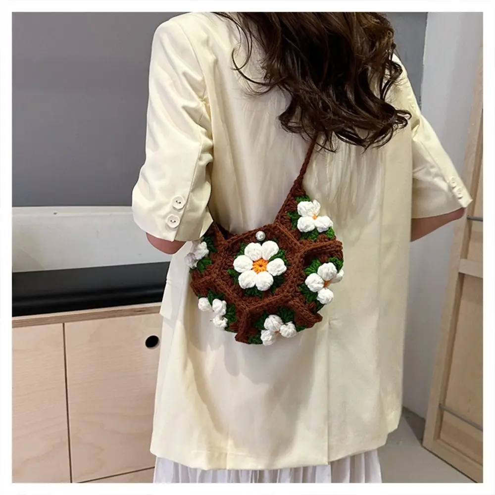 

Summer Shoulder Bag Crochet Flower Knitted Bag Bohemian Large Capacity Weave Bag Handbag Storage Bag Crochet Crossbody Bag Girl