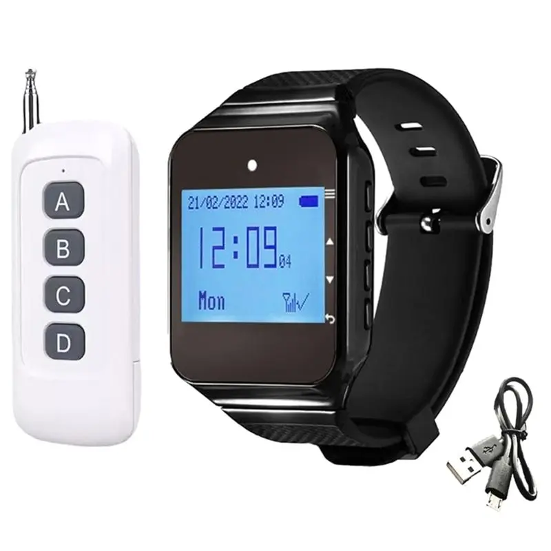 

Exquisite-Restaurant Pager With LED Display Emergency Wireless Waiter Call System, Watch Receiver For Seniors, Waterproof For Se