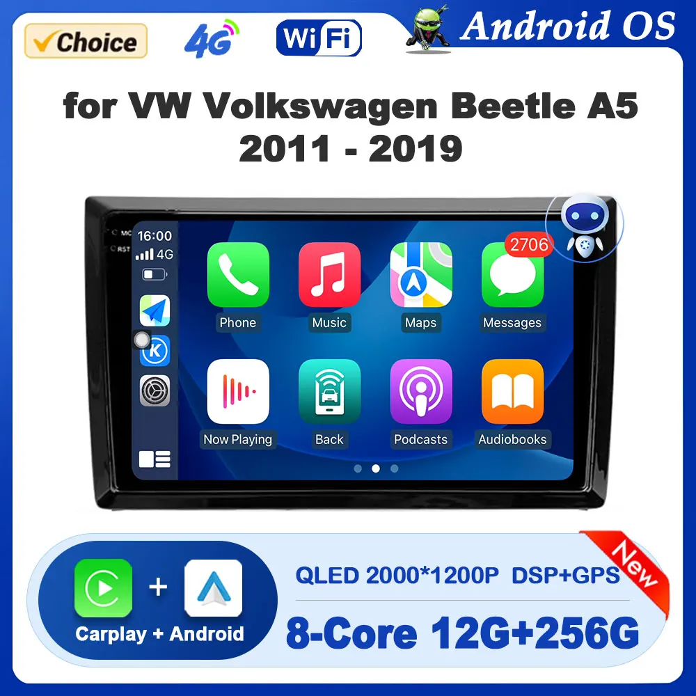 

9 inch GPS Navigation Android Auto for VW Volkswagen Beetle A5 2011 - 2019 Car Radio Multimedia Player Bluetooth 4G Touch Screen