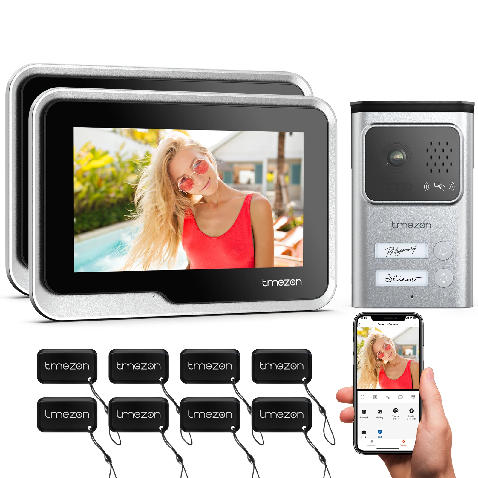 TMEZON M730*2+E20 Vidéophone WiFi 2 fils, système d'interphone avec écran tactile 7 pouces, 1080P, déverrouillage par application/carte, détection de