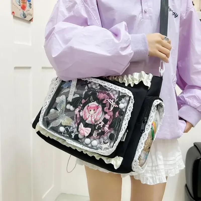 لطيف Bowknot حقيبة كروسبودي حمل حقيبة انمي ياباني شفاف الكتب المدرسية حقيبة كتف اتجاهين السلع شارة Merch Itabag