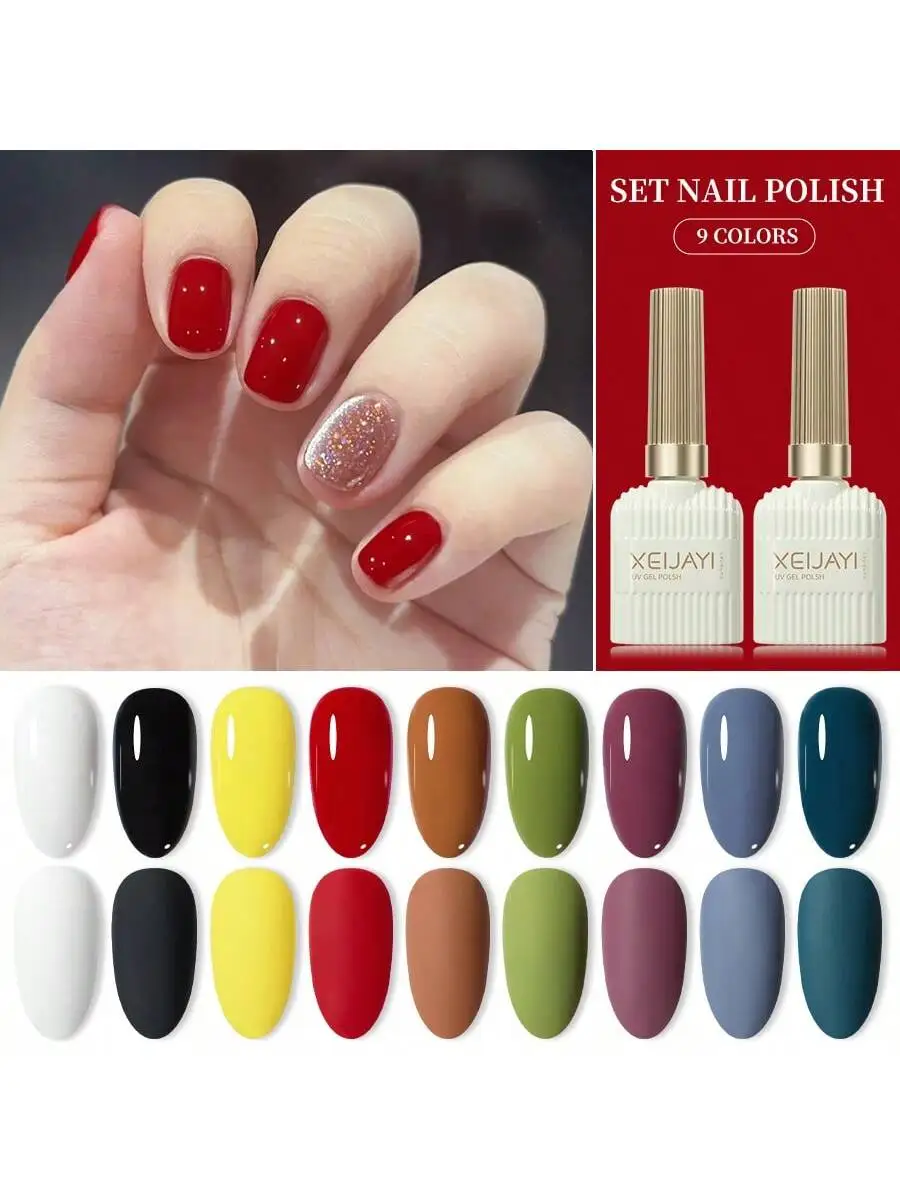 

Набор гель-лаков для ногтей, 9 шт., 15 мл, популярный набор цветных гель-лаков, гель-лак Soak Off UV/LED, для домашнего салона, дизайна ногтей, рождественский DIY