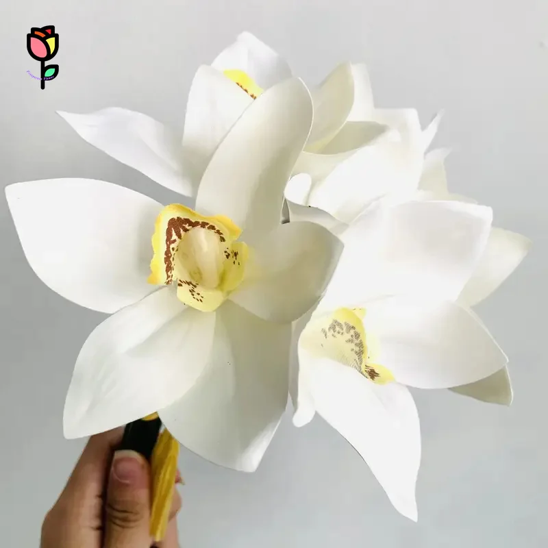 

4pcs White Orchids Artificial Flowers DIY Small Floral Bouquets Arrangement for Greenery Wedding Home Room Bathroom Decoration