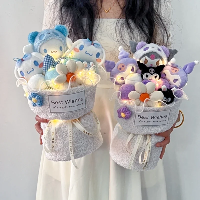 Cartoon Sanrio Hello Kitty Kuromi Cinnamoroll My Melody Plush Doll Bouquet Toys Gift Bag Valentine's Day Xmas Girl Friend Gifts