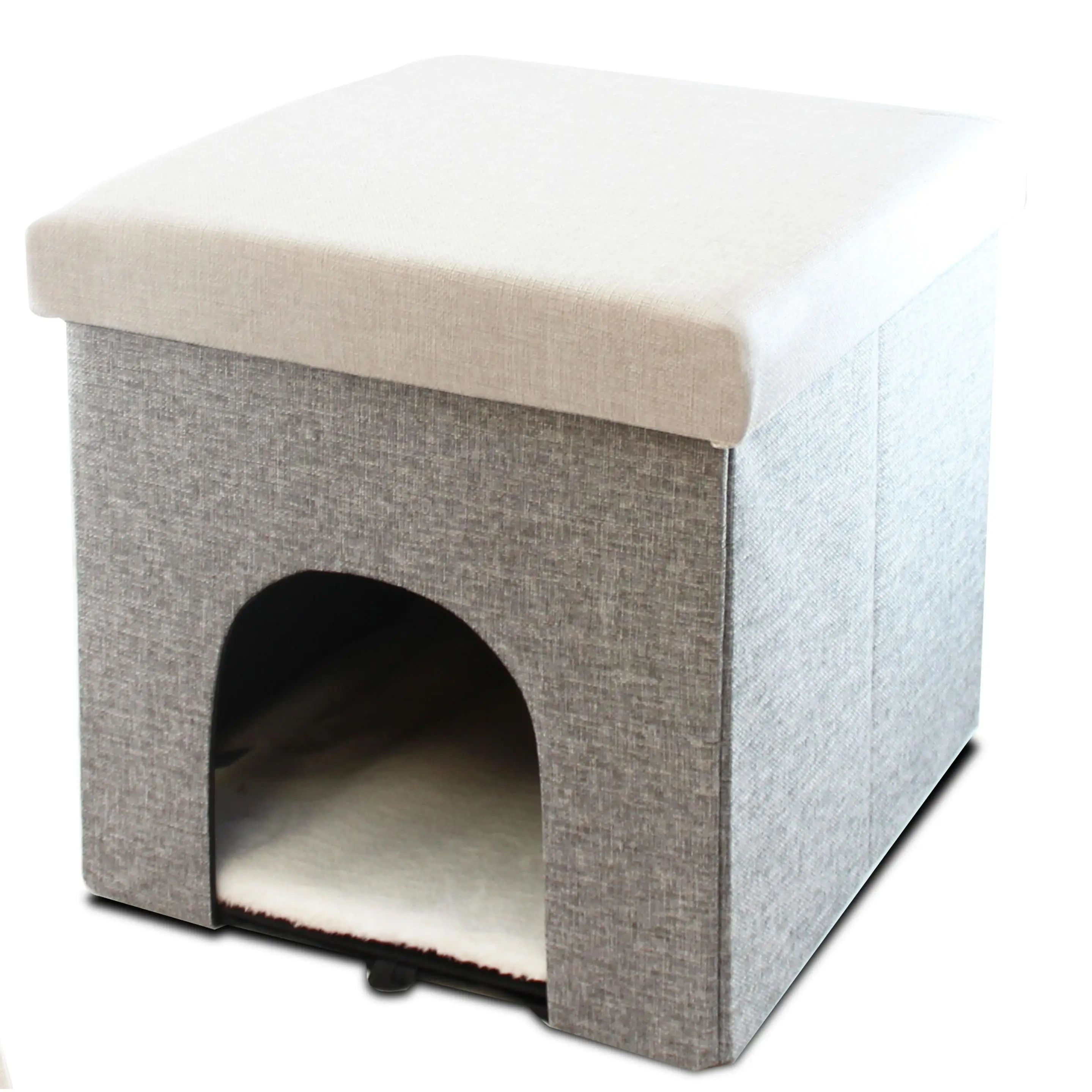 Cubo Mascota Plegable 38x38x37 cm Casa Cueva para Gatos y Perros Pequeños con Cojín Interior, Taburete Asiento Resistente y Caja de Almacenaje Multifuncional para Hogar
