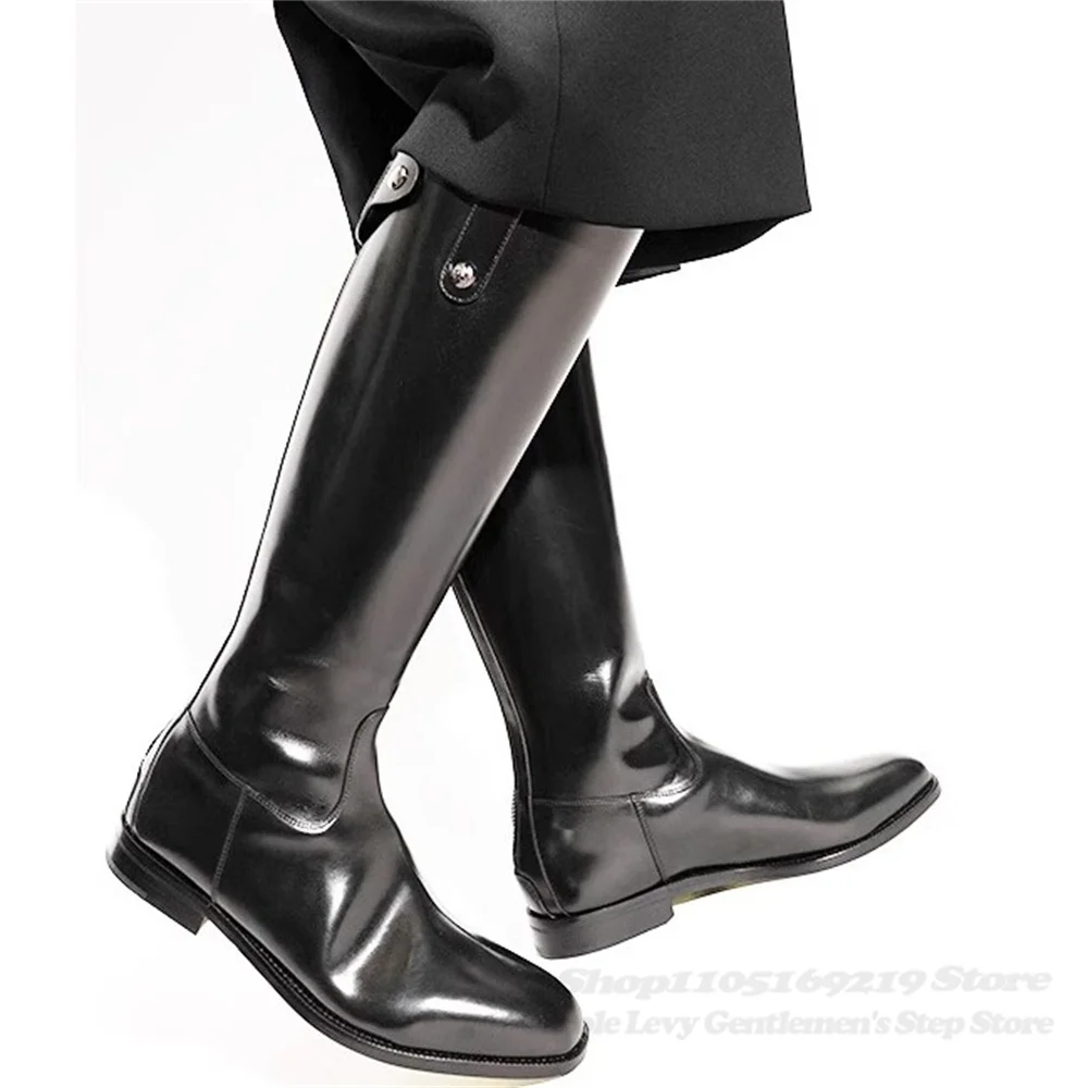 

2025 модные осенне-зимние рыцарские сапоги, мужские однотонные сапоги до колена из натуральной кожи на массивном каблуке с молнией сзади, модные сапоги до колена