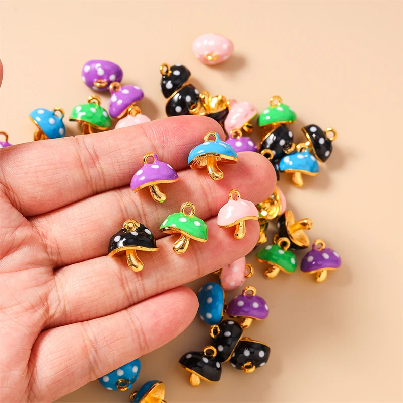 5pcs 14x14mm Cute Mini Enamel Food Mushroom Charms Pendants for Jewelry Making Necklaces Earrings Bracelets DIY Crafts Supplies