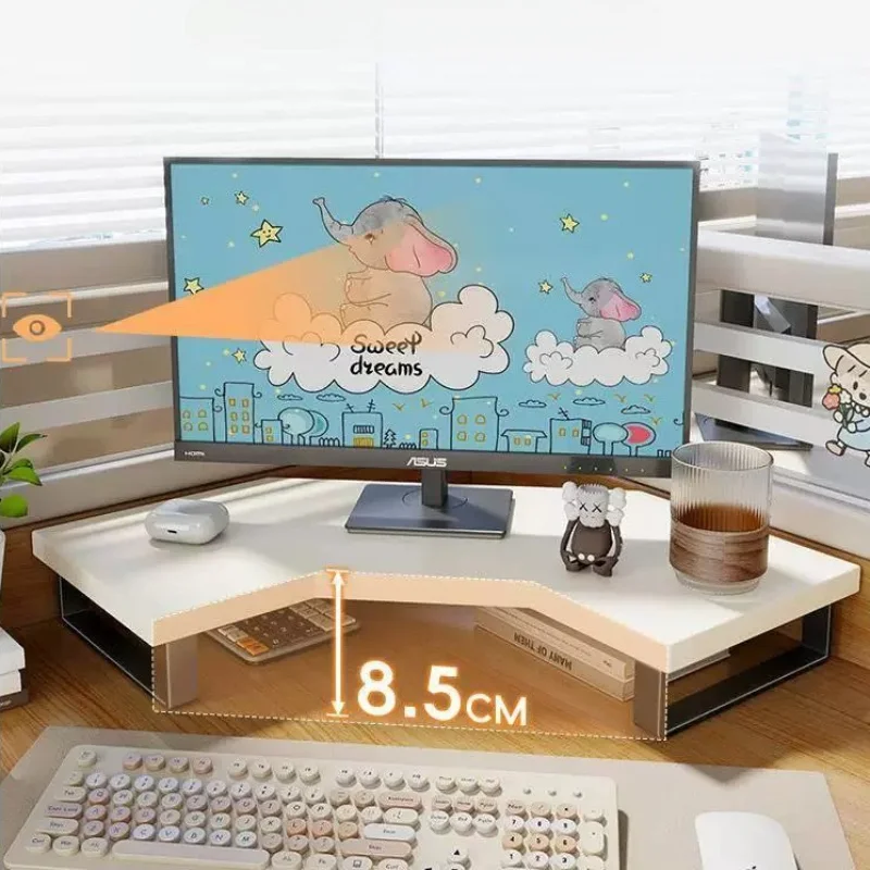 Corner Monitor Riser Stand Wooden Creative Study Monitors Storage Support Office Desk Computer Holder Monitor Organizer Base