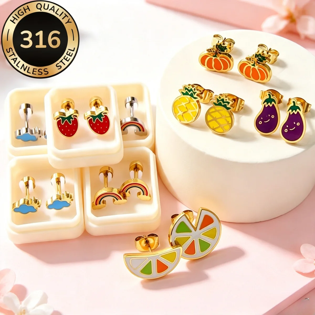 Hypoallergenicity Stainless Steel Earrings Studs for Woman Cute Acrylic Korean Fashion Tiny Heart серьги Romantic Ears Jewelry