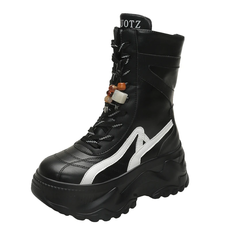 

Женские массивные ботинки до середины икры, новинка 2024 года, осень-зима, парусиновая обувь в стиле панк с пряжкой, мотоциклетные ботинки на высокой платформе, кожаные кроссовки