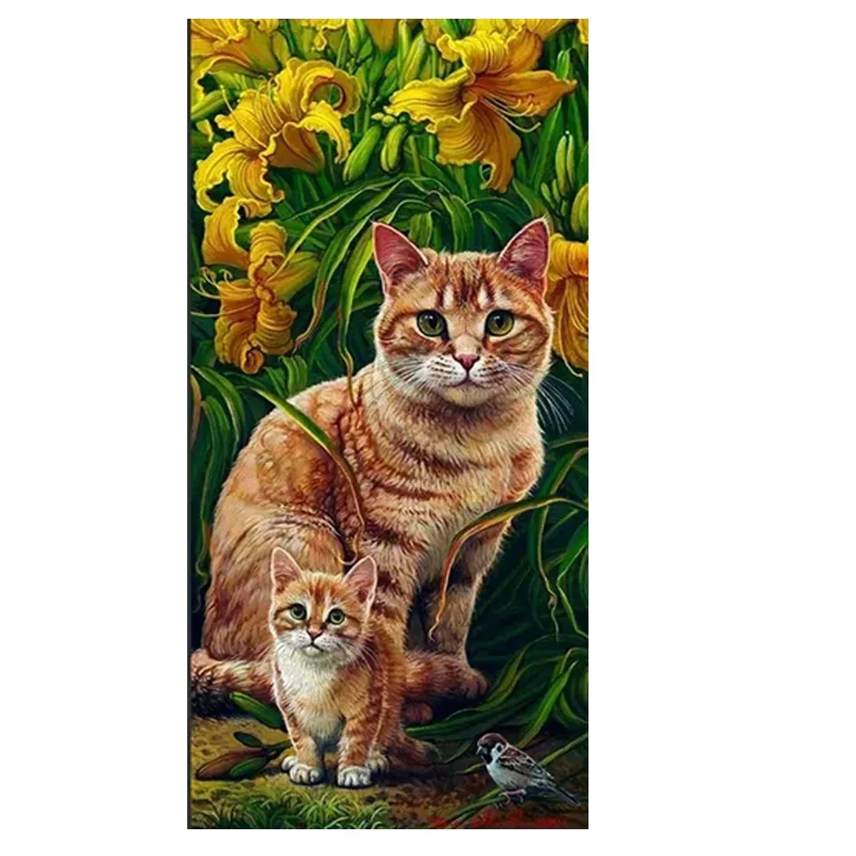 5D DIY Diamond Painting Flower Cat Cross Stitch Embroidery Yellow Lily Mosaic Diamond Room Wall Art Home Decor Gift PP5297