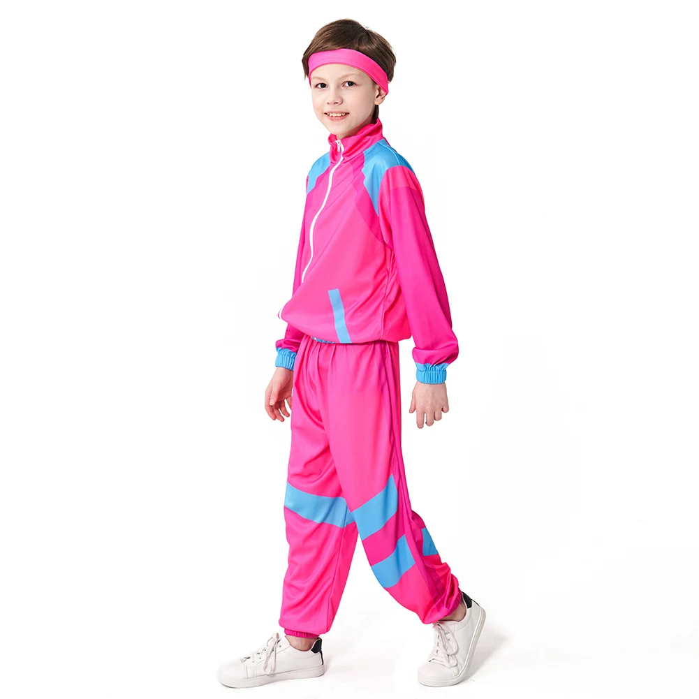 Kids Retro Hip-hop Dance Clothes Pink Blue 80s 90s Set Outfits Coat Pants Children Stage Costume Casual Performance Clothing