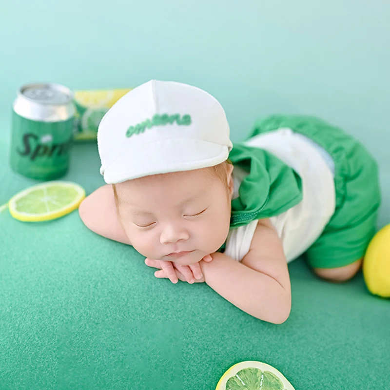 2025 Summer Newborn Photography Props Crisp Themed Photography Costume + Hat Lemon Cola Decoration Props Photography Accessories