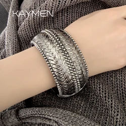 KAYMEN New Bohemia Style Statement Vintage Bangle Embossment Design Fashion Wide Cuff Bracelets Fashion Jewelry for Women