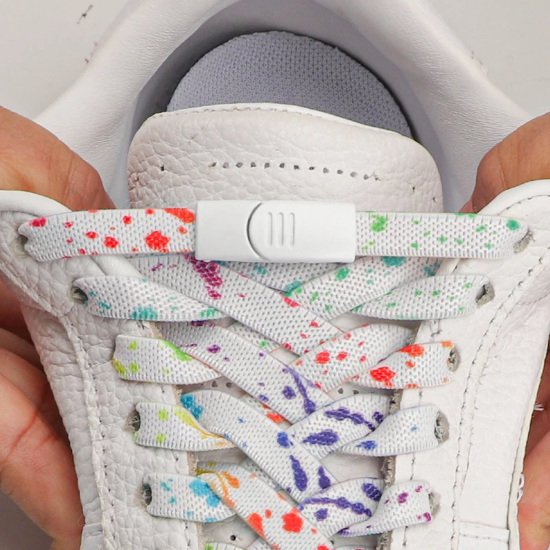 Flat Elastic Laces Sneakers Kids Adult No Tie Shoe Laces Magnetic Buckle Lock Shoelaces Without Ties Splash Ink Print Shoelaces