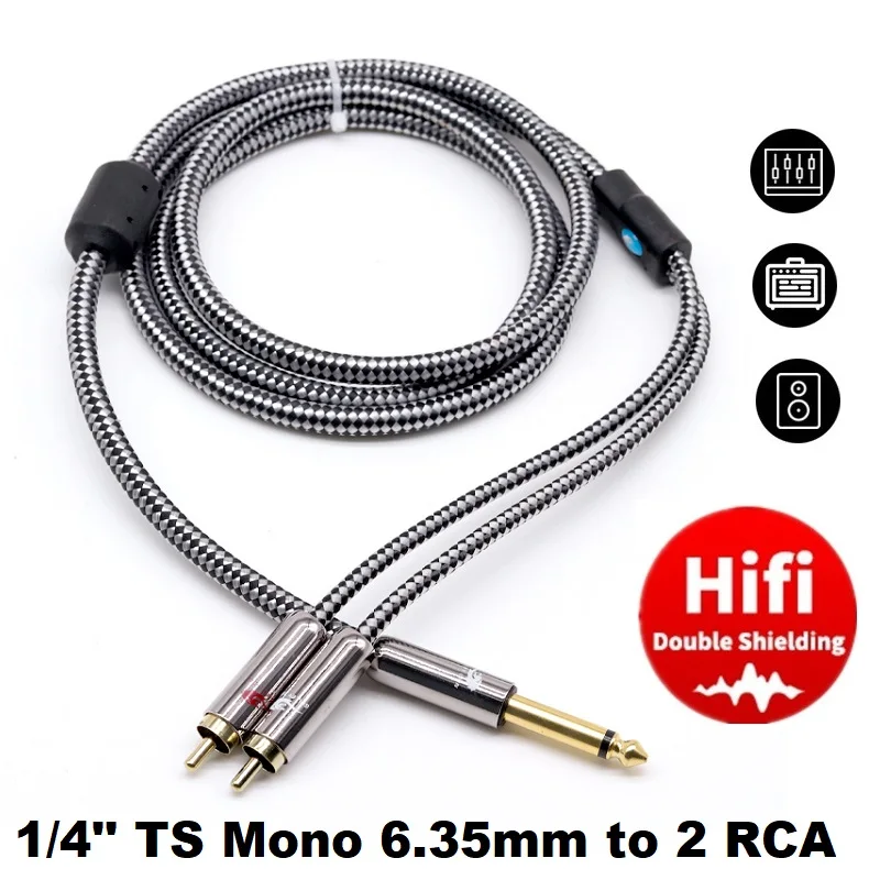 

1/4‘’ TS Mono 6.35mm Male to 2x RCA Male Audio Cable for Amplifier Mixer Speaker Home Theater Hi-Fi System Shielded Cords