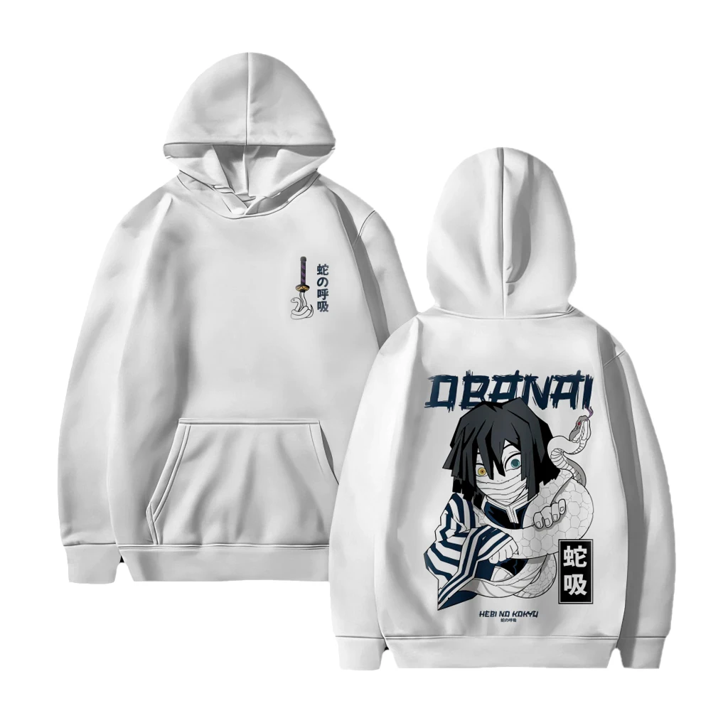 Kimetsu No Yaiba Obanai Iguro Sudadera con capucha hombres mujeres 2026 Anime impreso sudadera Unisex Casual ropa de calle Cosplay chaqueta con capucha Y2k