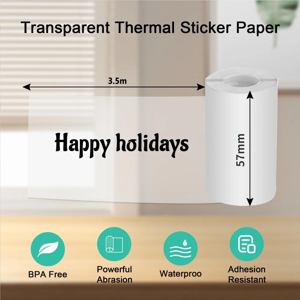 Transparent Printable Sticker Big Roll Mini Printing Paper 57x30mm Long Time Using Suitable For Mini Pocket Printers Home Office