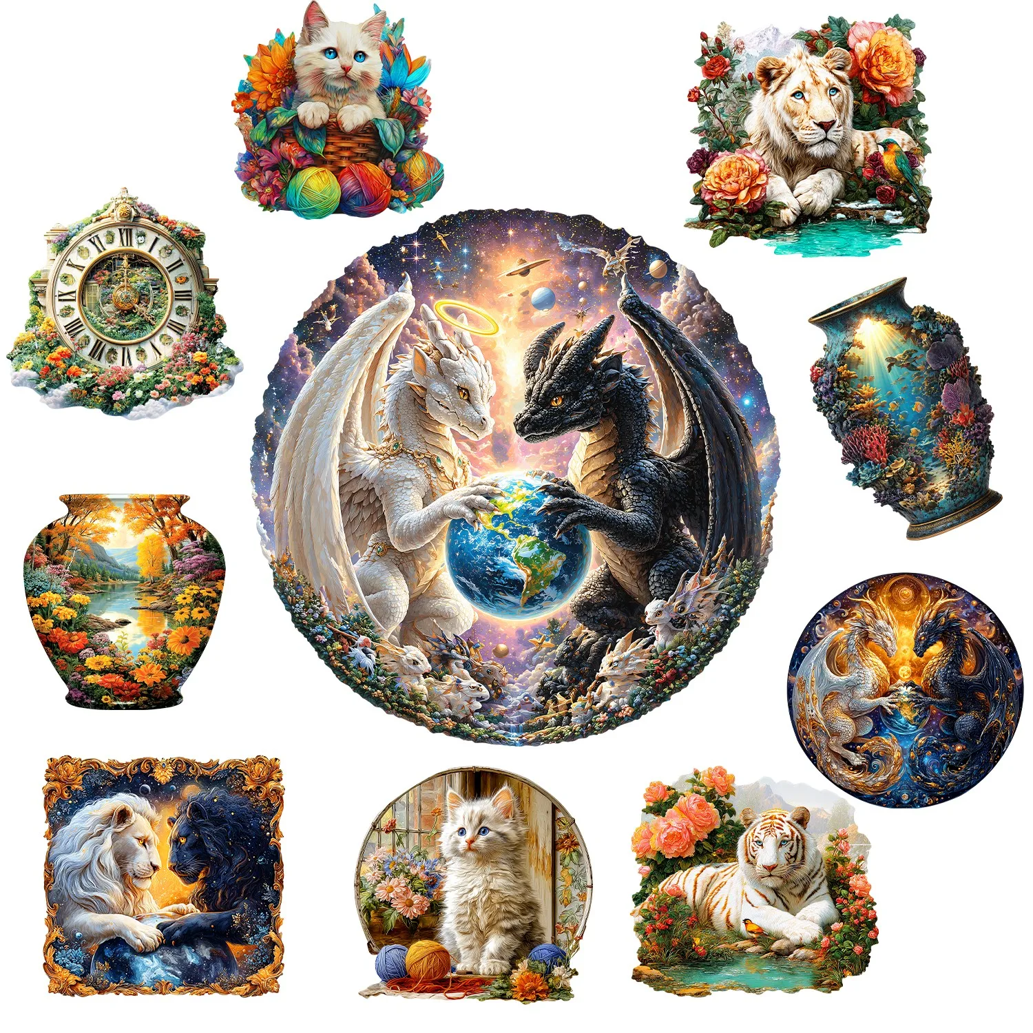 Fantasy Dragon Scene Wooden Puzzle Educational Toy Animal Jigsaw Puzzle Brain Teaser Perfect Celebration Gift for Any Occasion