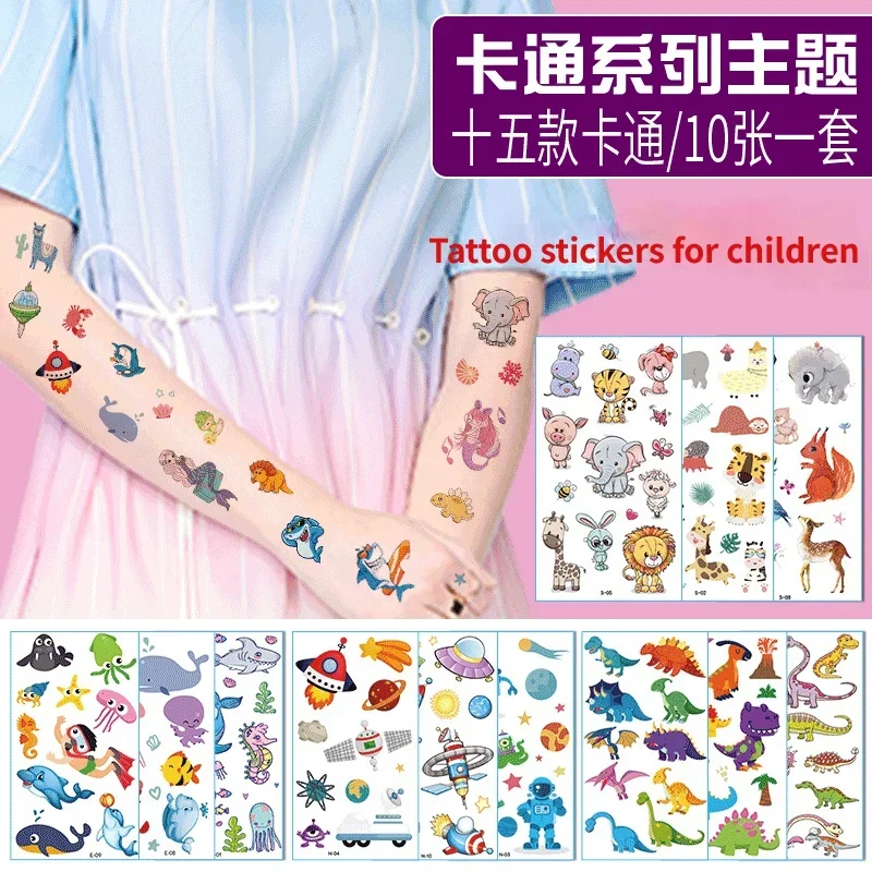 10 sheetsWaterproof Temporary Fake Tattoo Stickers Pink Unicorn Horse Cartoon Design Kids Child Body Art Make Up Tools