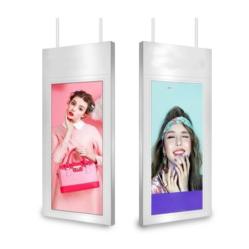 55 Inch Dual-Sided LCD LED Digital Video Loop Player Roof Ceiling Mount for Commercial Window Display High Brightness AD Signage
