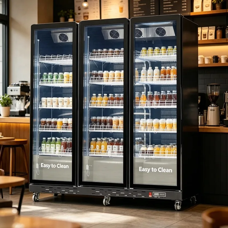 Supermarket Commercial Refrigeration Display Cooler 4 Door Single-Temperature Beverage Preservation Cabinet 5 Shelves OME