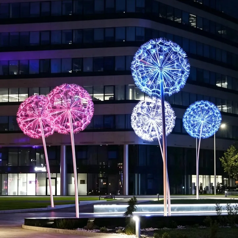 Decorative landscape outdoor 3D LED fiber dandelion flower pattern light high quality high material