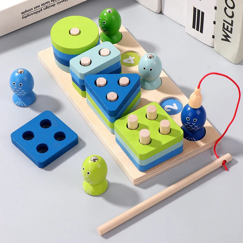 Children's educational toys magnetic fishing games wooden alphanumeric cognitive fishing toys kindergarten parent-child game