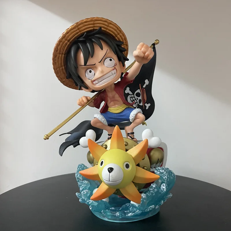 Bandai One Piece Luffy Action Figure Sunny Boat Desktop Ornament Anime Peripherals Color Box Birthday Boy Gift Collection Model