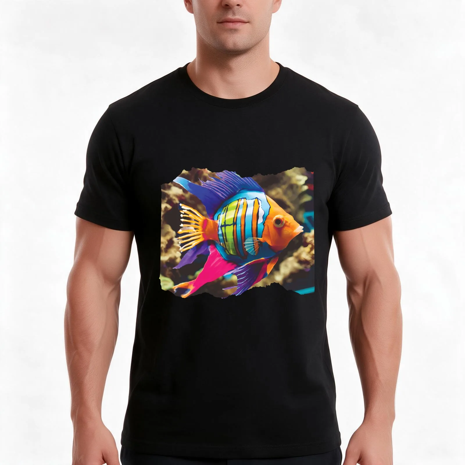 A beautiful exotic fish T-Shirt, Summer Casual Cotton Tee, Oversized Streetwear Tops, Vintage Graphic Print, Unisex Men Women