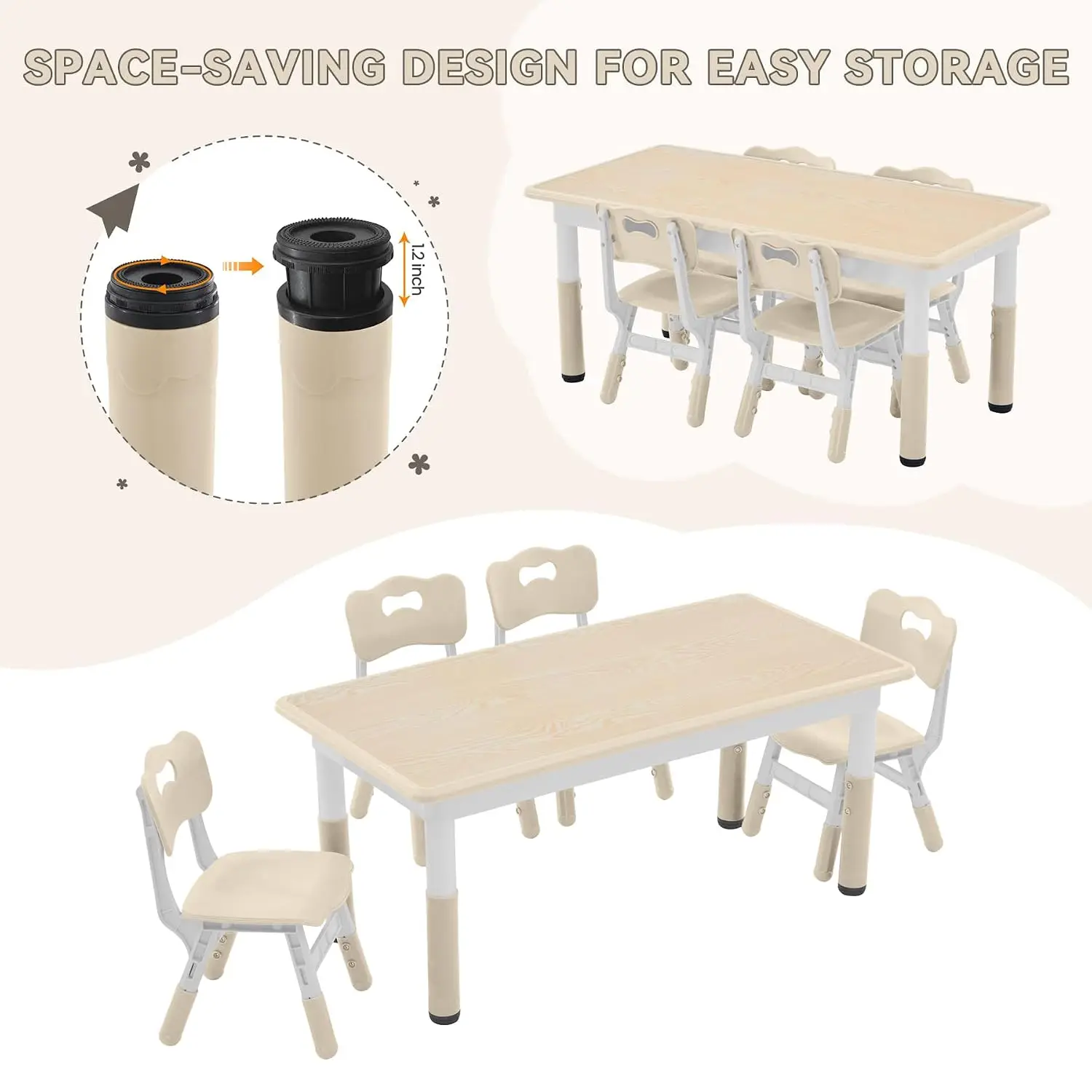 Height Adjustable Kids Study Table & Chair Set with Graffiti Desktop for Ages 3-8, Burlywood, Customized view 5