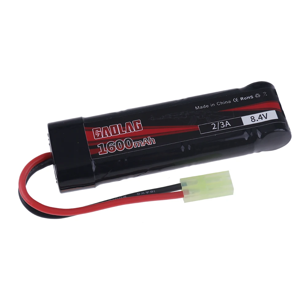 7S 2/3A 8.4V 1600mAh NiMH Flat Battery Pack with Mini Tamiya Connector for MP5, Scar, M249, M240B, M60 Airsoft Guns Battery