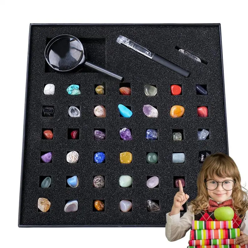 2024 New Rock Collection Box For Kids Christmas Gift Natural Gemstone Crystal Sets Mineral Science Kit Geology Science Gifts