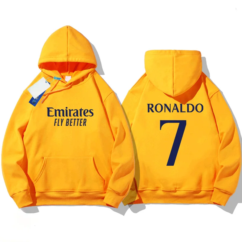 Barcelona Real Madrid C Luo7 Hooded Loose Casual Pullover Long Sleeved Hooded Sports Shirt Men\'s Youth Football Training Uniform