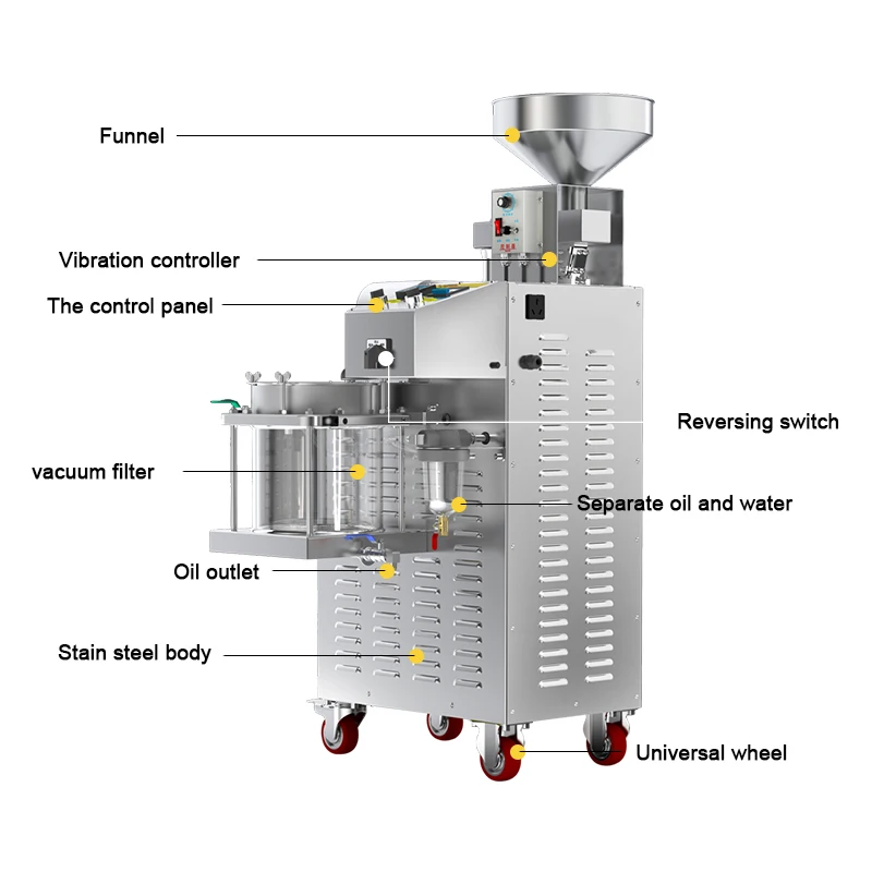 15-25kg/H Commercial Electric Stainless Steel Oil Press Machine Hot And Cold Oil Extractor Frying Equipment With Vacuum Filter