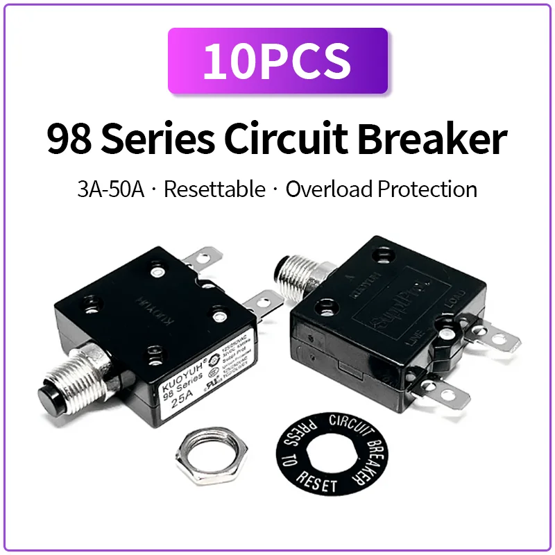10PCS 98 Series Resettable Thermal Protector Switch 3A-50A Overcurrent Protection Electronic Component