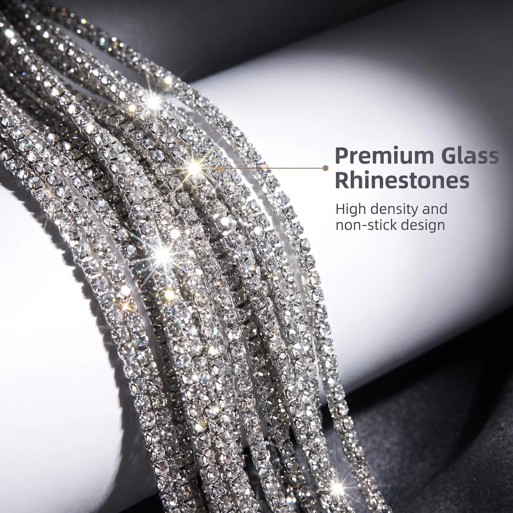50 Yards Rhinestone Cord Glass Tube Beaded Rope Sparkle Crystal Trim Cotton Core DIY Sewing Wedding Dress Bag Phone Decoration