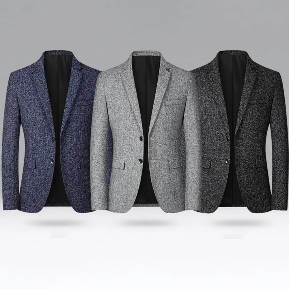 Temperament Suit Jacket Formal Solid Color Autumn Winter Simple Two Buttons Blazer  Men Jacket Single Breasted