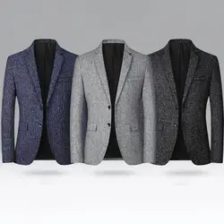 Casaco monocromático de peito único masculino, blazer formal, dois botões simples, outono e inverno