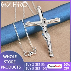 925 Sterling Silver 40-75cm Snake Chain Jesus Cross Pendant Necklace For Women Man Fashion Wedding Party Jewelry Christmas Gift
