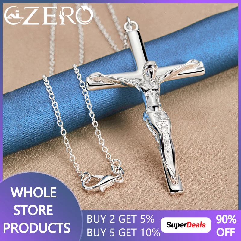 925 Sterling Silver 40-75cm Snake Chain Jesus Cross Pendant Necklace For Women Man Fashion Wedding Party Jewelry Christmas Gift