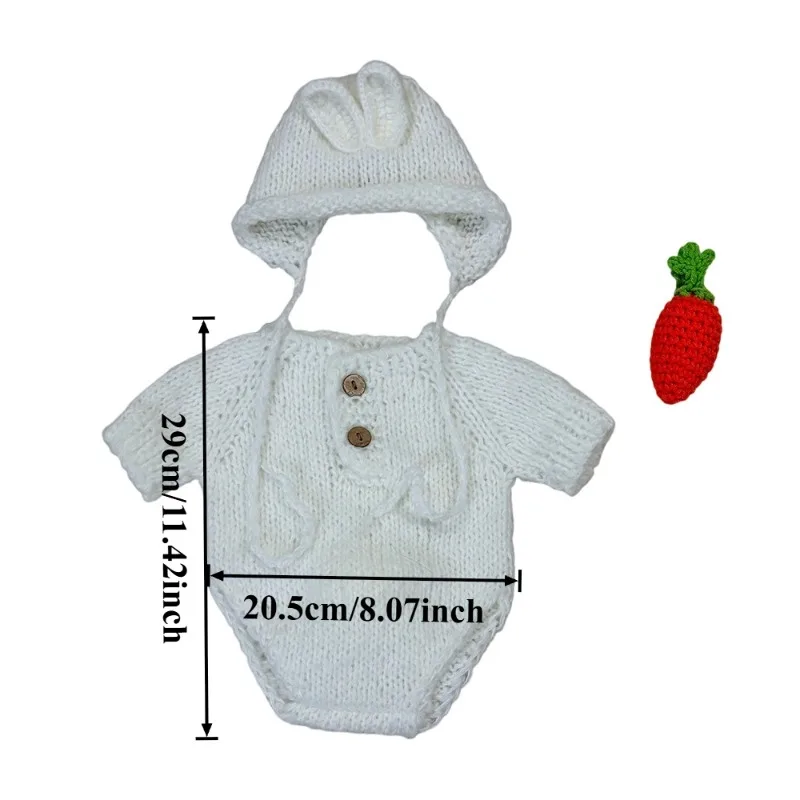 3pcs Newborn Photography Prop Soft Mohair Knitted Rabbit Ha, Romper and Carrot Studio Photo Shoot Costume for Baby Boys/Girls